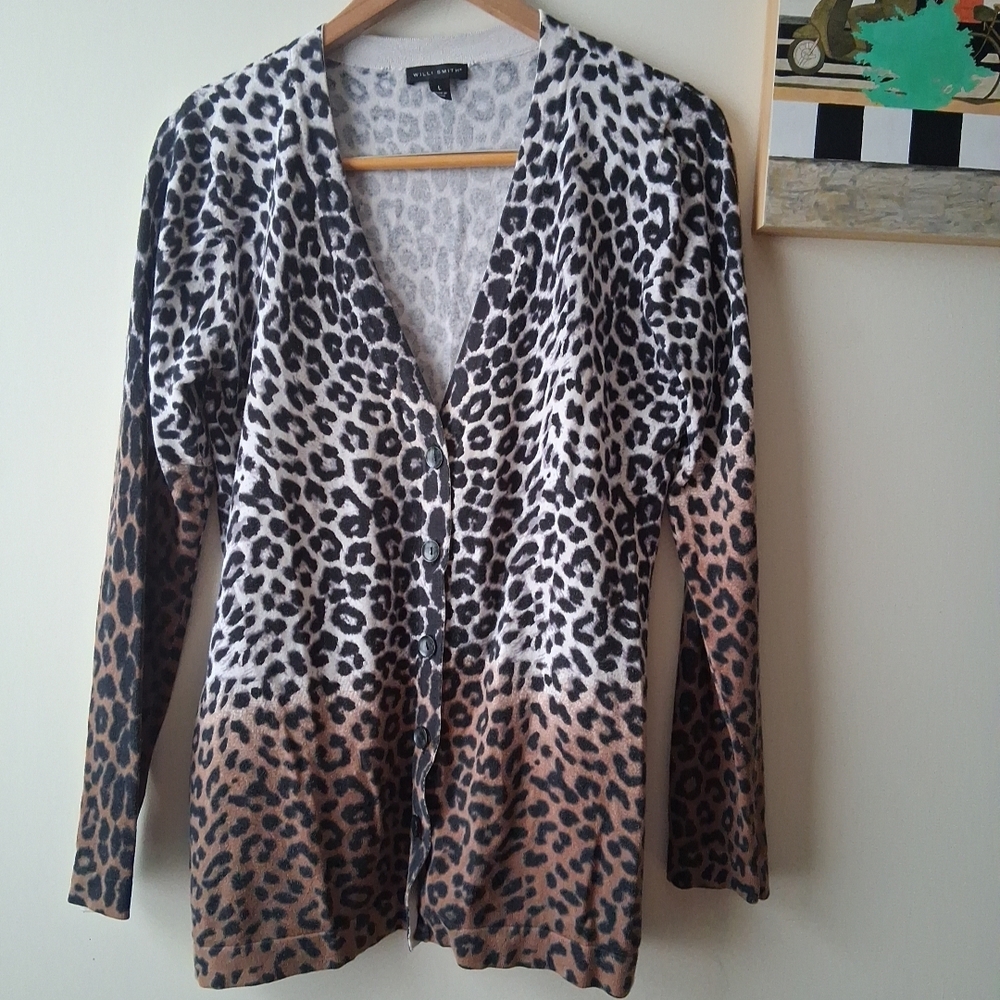 Willi Smith Gray Leopard Print Sweater